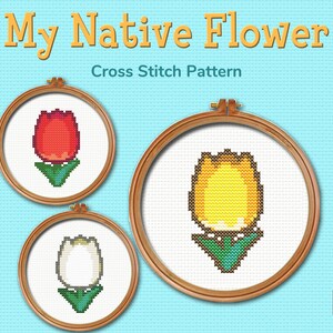 ACNH Tulip cross stitch pattern, DIY easy embroidery, Pdf digital instant download