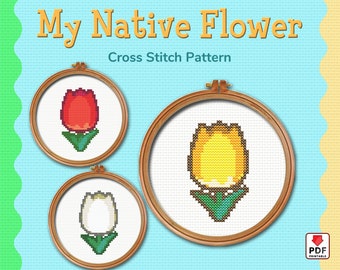 ACNH Tulip cross stitch pattern, DIY easy embroidery, Pdf digital instant download