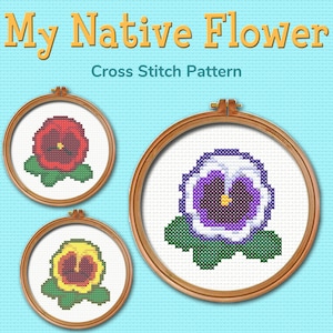 ACNH Pansie cross stitch pattern, DIY easy embroidery, Pdf digital instant download