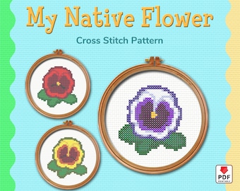 ACNH Pansie cross stitch pattern, DIY easy embroidery, Pdf digital instant download