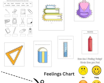 Pre-K Cutting Practice Sheets: School Item Graphics (PDF Download)