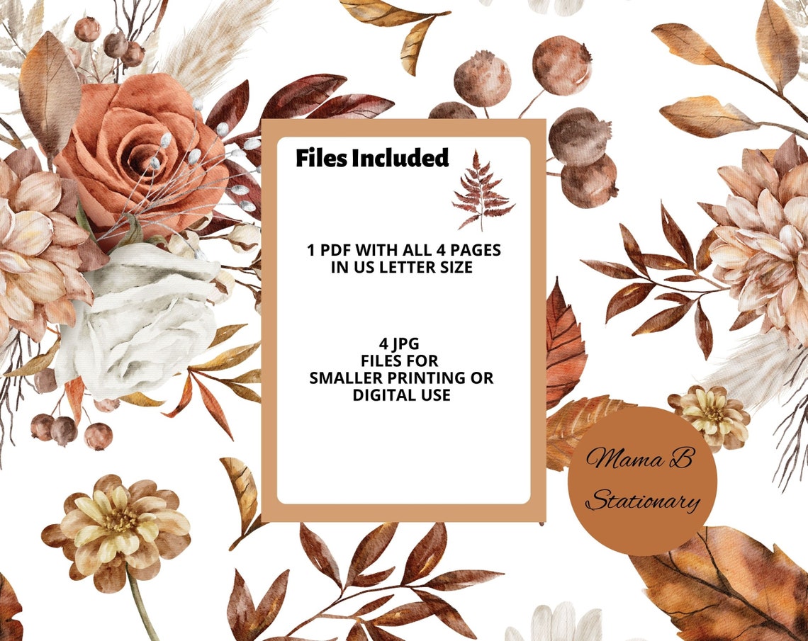 Printable Stationery Set US Letter Size Pdf, Instant Download