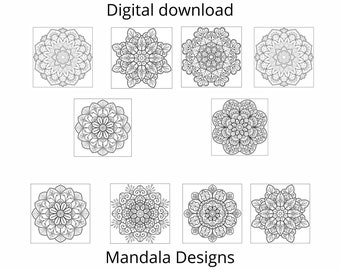 Printable Floral Mandala Coloring Pages: Adult Coloring Book (Digital Download)