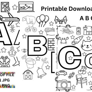 Páginas para colorear del alfabeto, preescolar, letra "A, B, C", preescolar, jardín de infantes, mucha diversión, PDF
