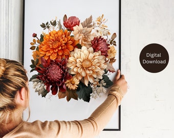 Floral Fall Bouquet Print: Autumn Wedding Invitation Art (Digital Download)