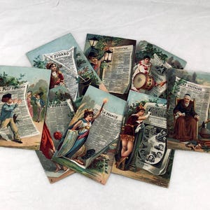 Conjunto de 9 cartões comerciais vitorianos - jornais franceses - Le Figaro, La France, Le Petit Parisien, Charivari, etc.
