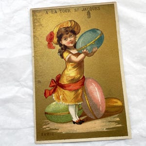Avril - A la Tour Saint Jacques - Carte commerciale victorienne - Chromo français de la fin du XIXe siècle