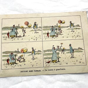 Années 1900 - Carte de bande dessinée ancienne - « Une histoire sans paroles : Le chiot à grand-mère » - Au chien fidèle - Carte de commerce victorienne