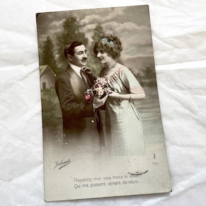 1913 - Postal francesa vintage sentimental - Postal antigua de amor escrito