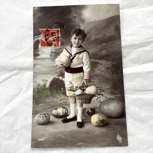 Anni '10 - Ragazzino con uova di Pasqua - Cartolina francese antica - Cartolina di Pasqua