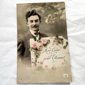 Década de 1920 - Postal vintage francesa con un hombre - Postal antigua escrita - Postal de caballero