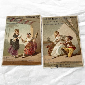 Ensemble de deux chromos - Paul et Virginie - Au bon marché - Cartes à collectionner de l'époque victorienne