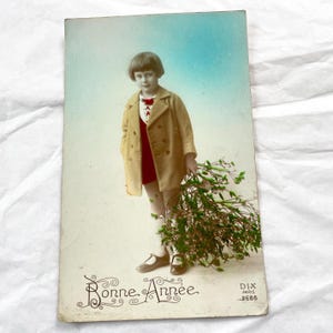 Anni '10 - Cartolina d'epoca francese di buon anno con bambino - Cartolina antica scritta