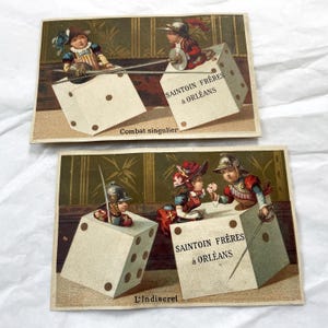 Conjunto de 2 cartas comerciais - "Maison Saintoin Frères" - Chromos antigo francês - Final do século XIX