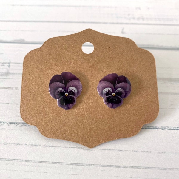 Pansy Earrings, Purple Pansies Stud Earring, Floral Jewelry, Summer Flower Earrings, Botanical Jewelry, Nature Gift for Mom