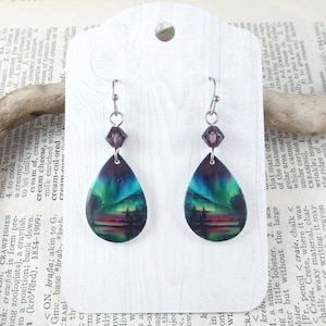 Northern Lights Earrings, Handmade Aurora Borealis Dangle Jewelry, Nature-Inspired Gift, Colorful Statement Earrings, Unique Gift for Her