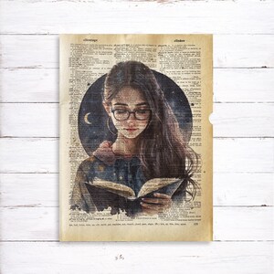 Reading Girl Art Print - Vintage Dictionary Art Print - Watercolor Bookish Decor - Literary Art - Reader Gift - Recycled Artwork