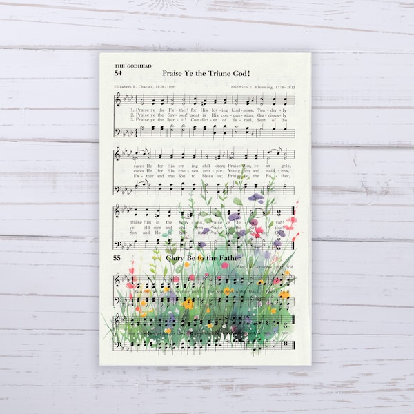 Hymn Page Art Print - Floral Watercolor Art Print - Upcycled Floral Christian Art Print - Wildflower - Cottagecore Wall Art