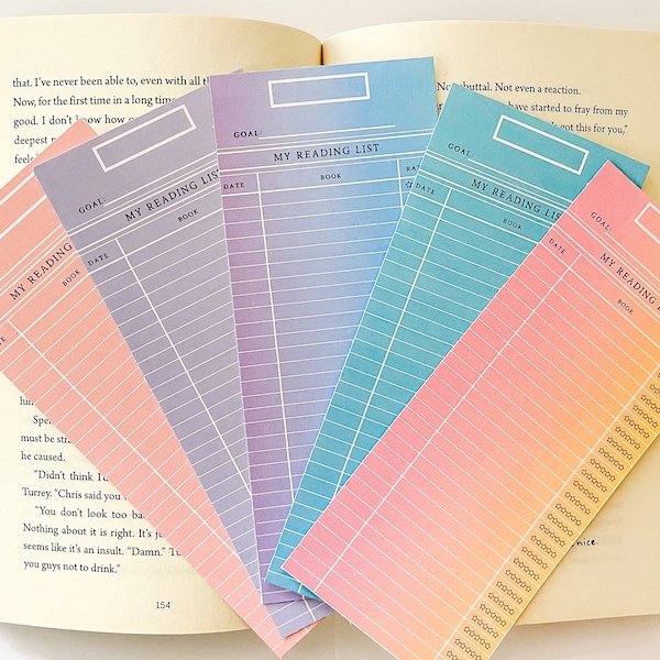 Digital Printable Bookmark Set of 5, Library Card Reading List, Keep track of books, Download Pdf File