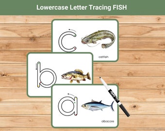 Printing Primer Cards Alphabet Lowercase, FISH Letter Tracing, A-Z Classroom Essentials