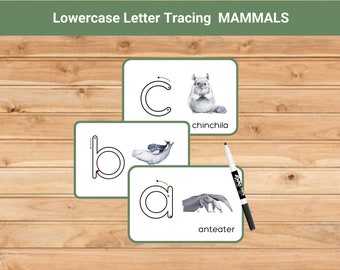 Printing Primer Cards Alphabet Lowercase, Mammals Letter Tracing