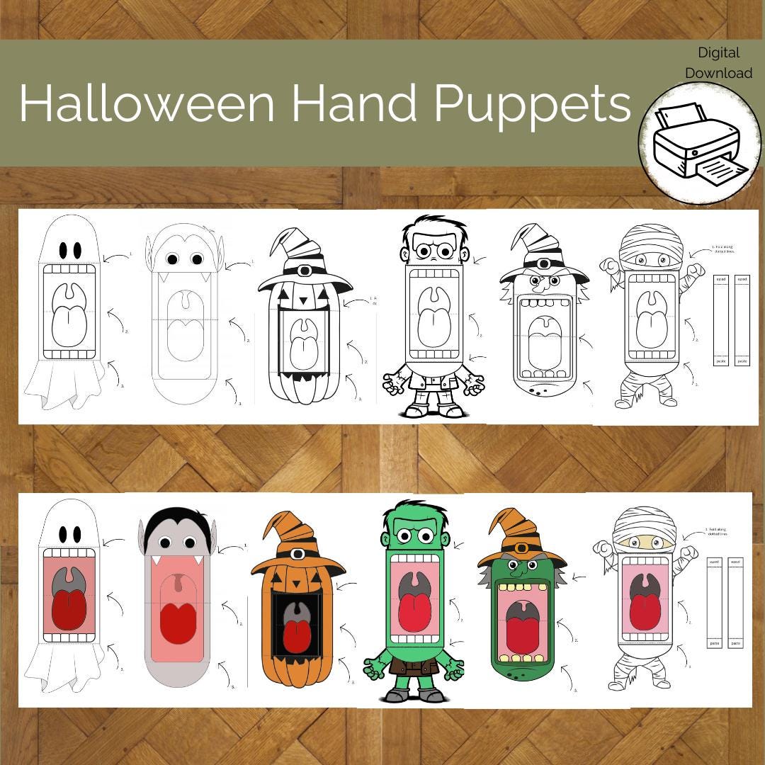 Halloween Character Hand Puppets: Printable Classroom Craft (Digital…