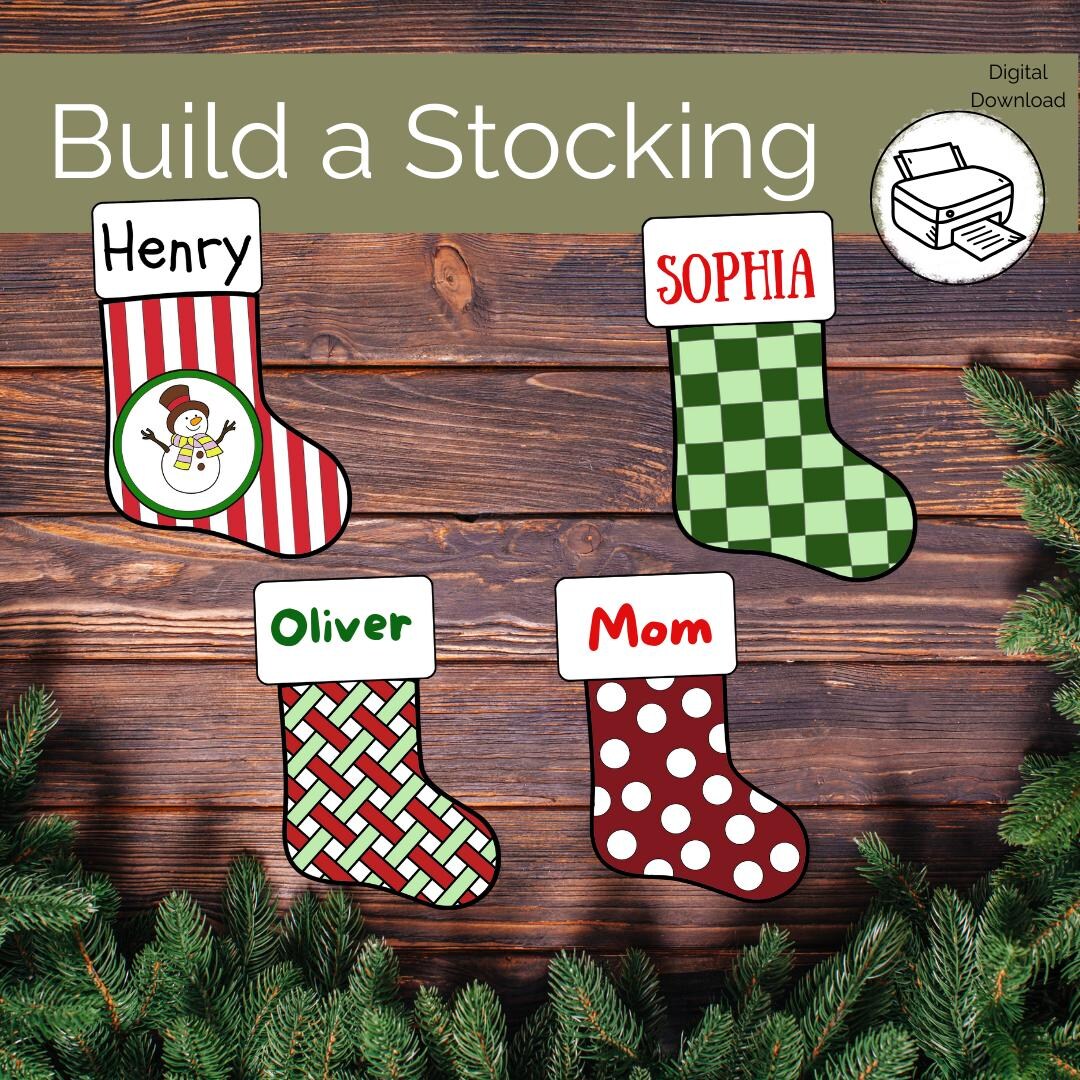 クリスマスストッキングの印刷物：DIYぬり絵クラフト（デジタルダウンロード） - Etsy 日本, image size:1080x1080