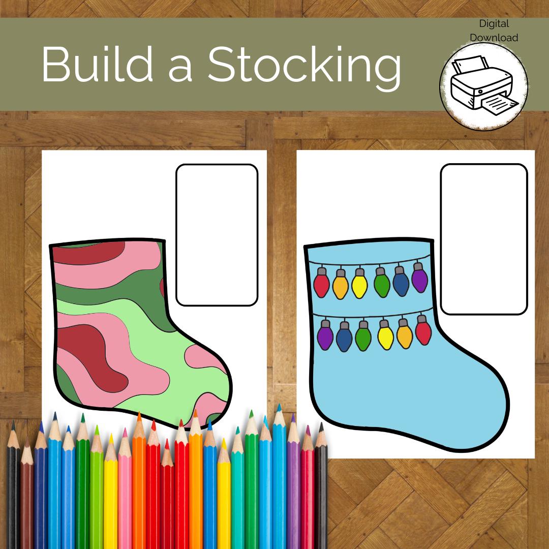 クリスマスストッキングの印刷物：DIYぬり絵クラフト（デジタルダウンロード） - Etsy 日本, image size:1080x1080