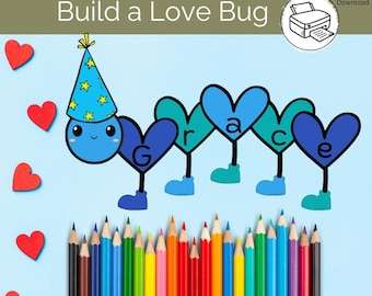 Valentine's Day Love Bug Name Craft: Printable Kids Activity (Digital Download)