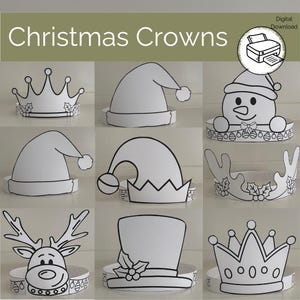 Kerst papieren kronen kleuractiviteit Afdrukbare knutselactiviteiten voor kinderen Hoeden voor de winterfeestje Feestkostuum Afdrukbaar DIY - Winter Craft for kids