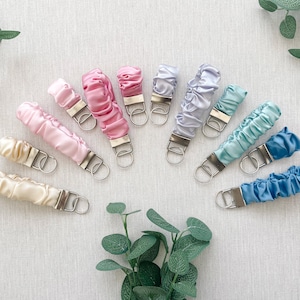 Satin Wristlet Keychain | Pastel Wristlet Keyring | Bag Accessories | Elasticated Wristlet Charm | Practical Keyring | Small Bag Charm