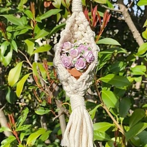 Mini Macrame Hanging Flower Pot | Car Mirror Accessories | Vintage Car Interior Decoration | Mini Terracotta Flower Pot | Macrame car hanger