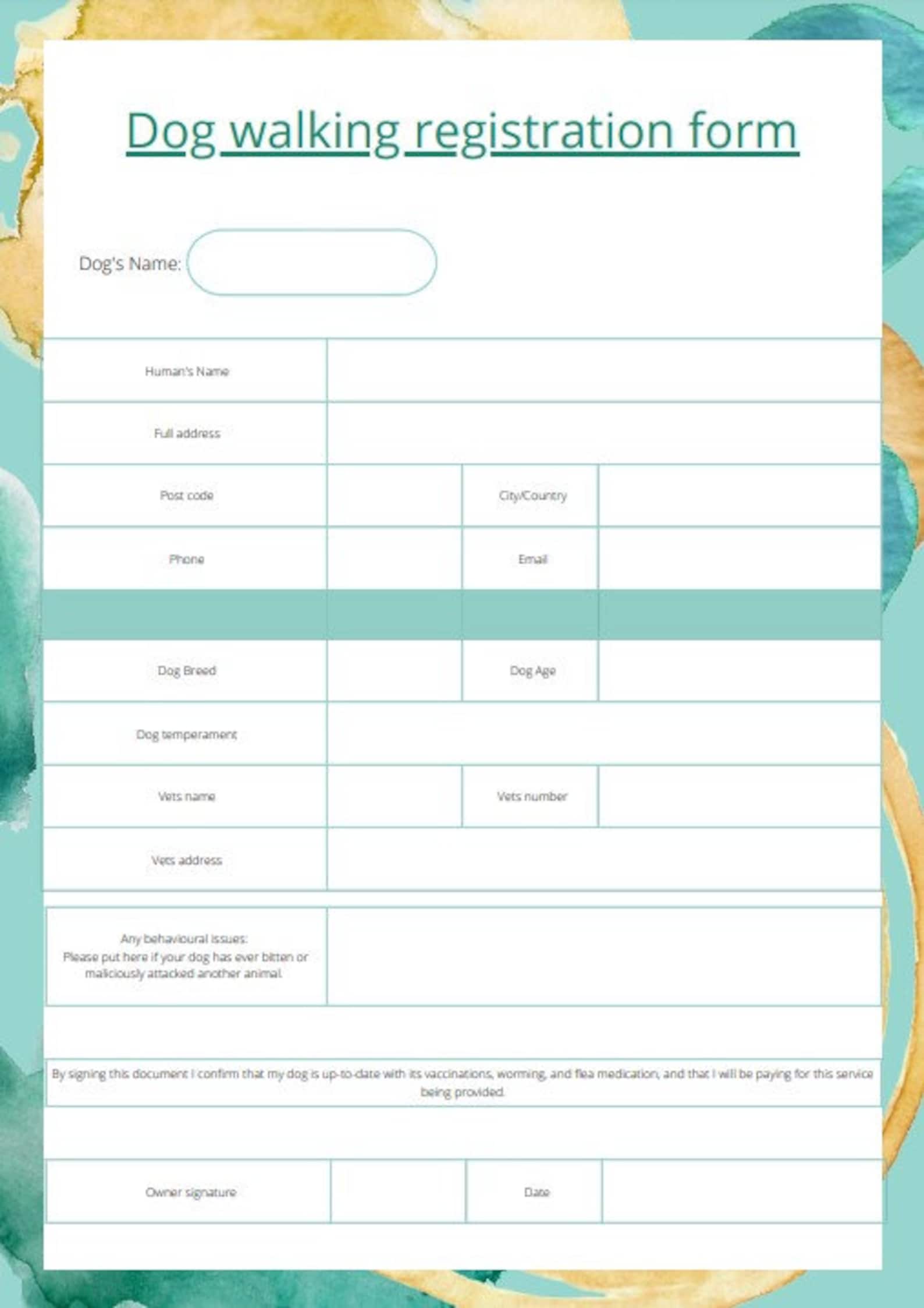 Dog Walking Registration Forms Template Dog Walking Form Fully Dog Walking Registration Forms Template Dog Walking Form Fully