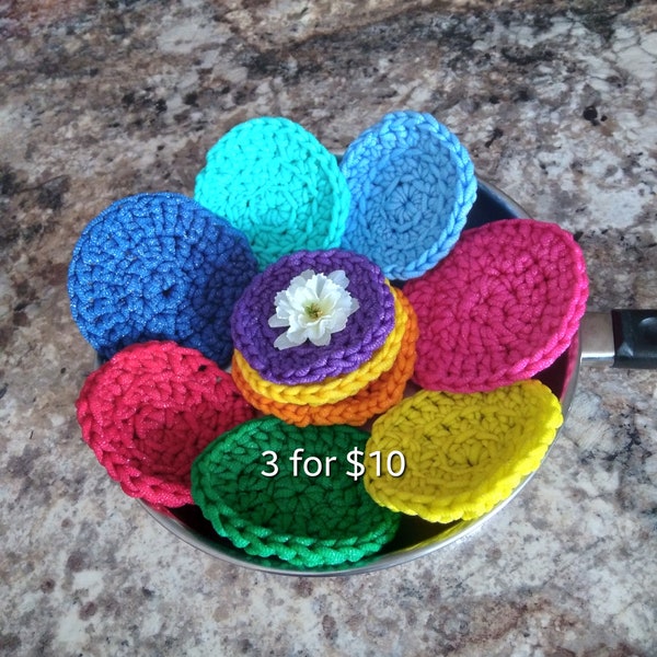 Crocheted Scrubbers, 3 pack, 100% Nylon Yarn, Excellent Kitchen Helpers