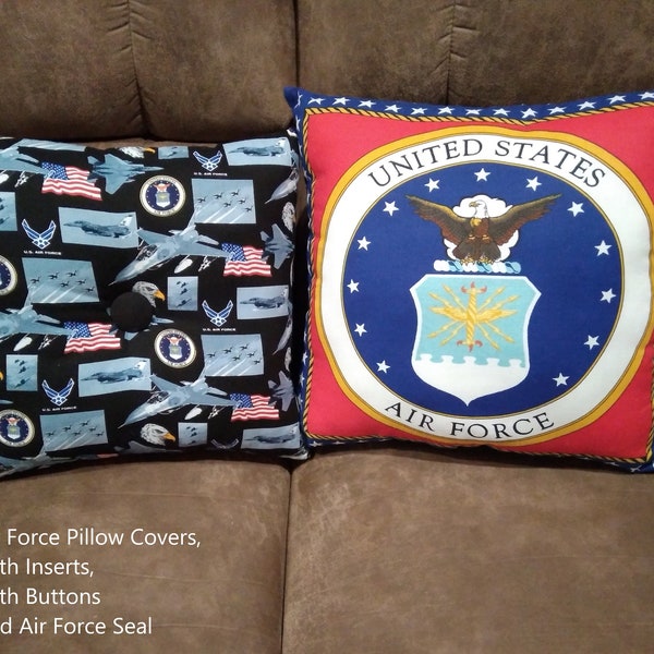 Air Force Military Pillow Covers, Pillow with Inserts, Pillow with decorative Buttons, Great Way to honor a Veteran or Active Soldier!