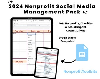 2024 Social Media Management Pack / Social Media Planner / Simple Social Media Template / Google Sheets Template / Social Media