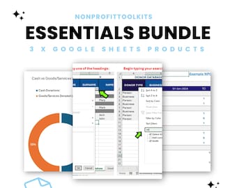Pakiet Nonprofit Essentials: narzędzie do śledzenia dotacji, budżetu i darczyńców (Arkusze Google)