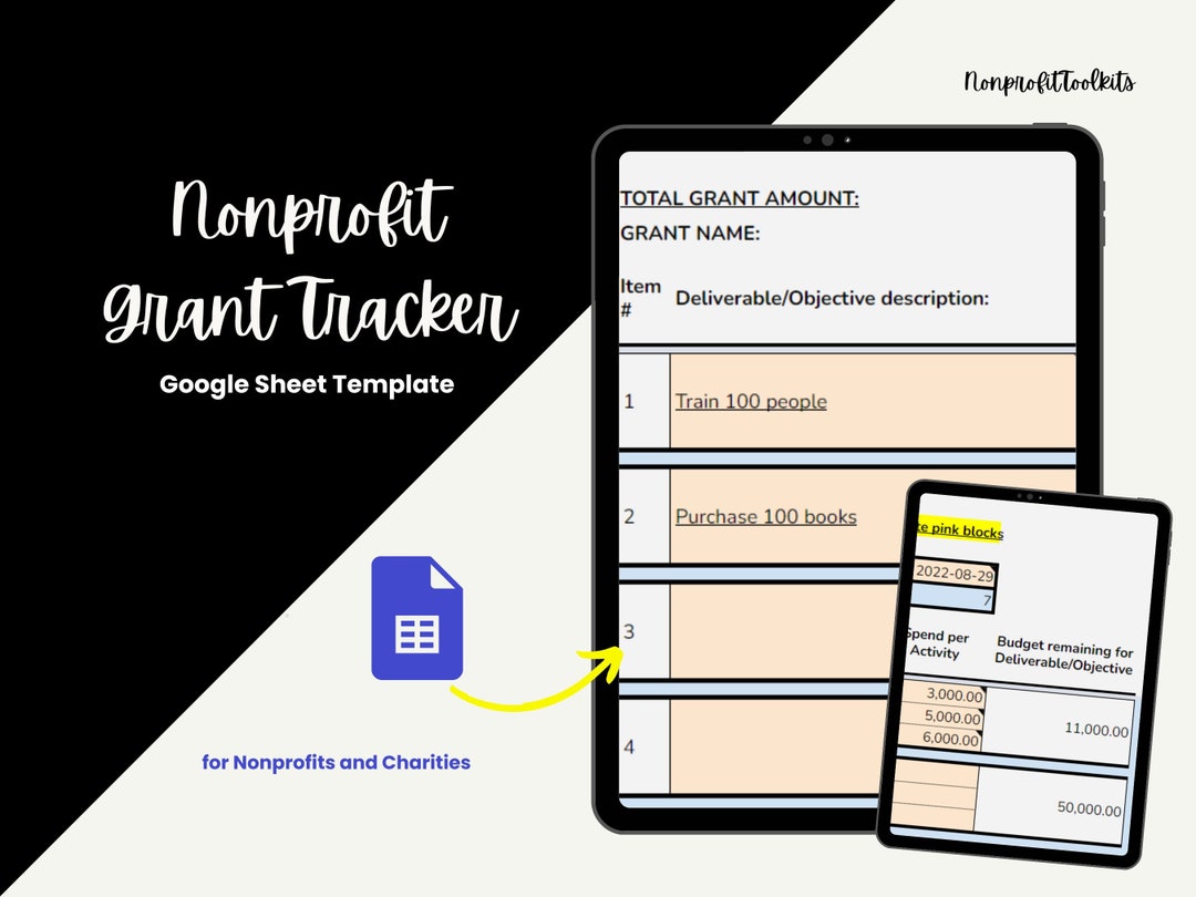 Nonprofit Grant Tracker and Deliverable Google Sheet / Grant Etsy