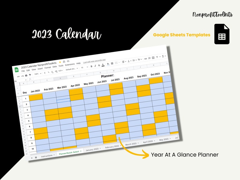 2023 Calendar Google Sheet / Calendar Template and Planner / Simple