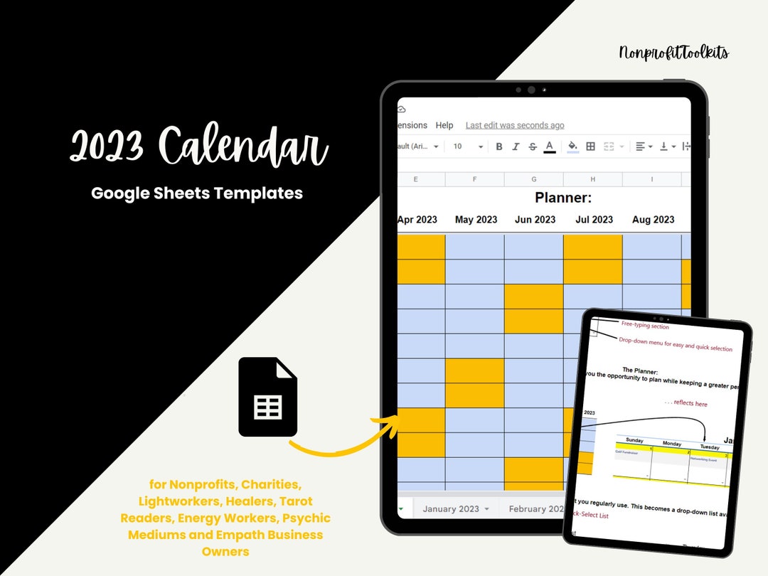 2023 Calendar Google Sheet / Calendar Template and Planner / Simple