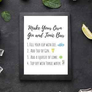 Machen Sie Ihre eigene Gin Tonic Bar Menü Kunst 11 "x 14" Vorlage - DIGITAL DOWNLOAD NUR