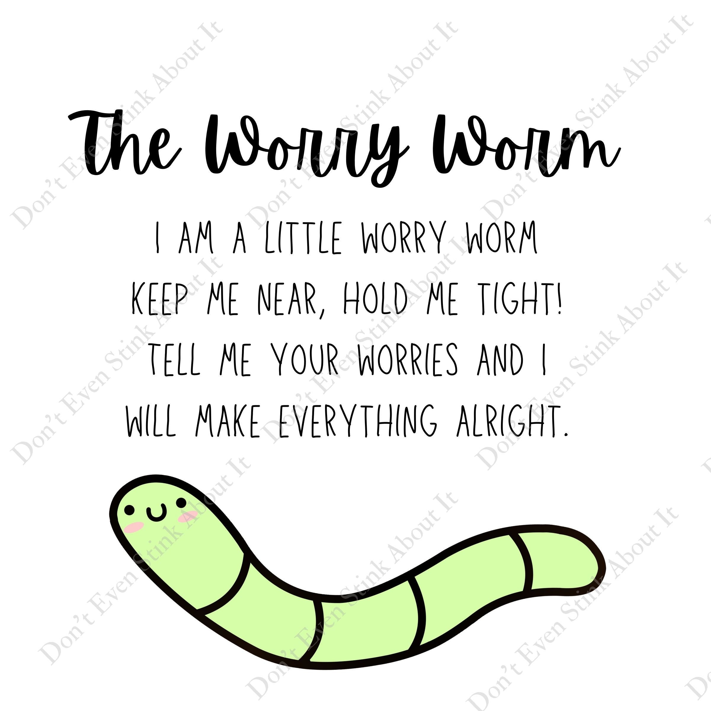 Worry Worm Tag 4x4 and 8.5x11 DIGITAL DOWNLOAD ONLY Etsy