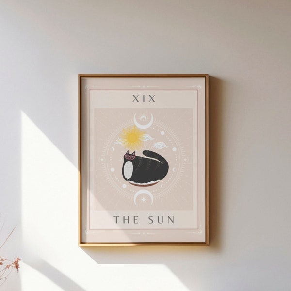 Tarot Cat Wall Decor The Sun Tarot Card Print Valentine's Day Gift Witchy Wall Art Hugging Two Cats Poster Aesthetic Neutral Preppy Room art