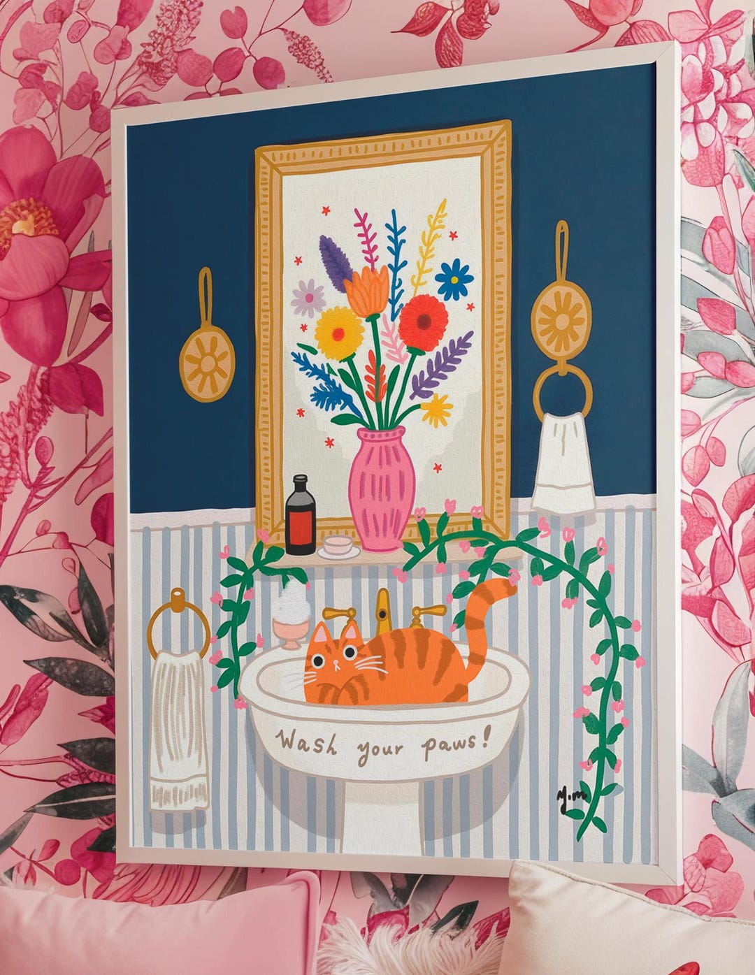 Orange Tabby Cat in Bathroom Sink Poster Funny Home Decor Wash Your ...