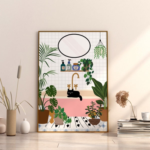 Digital Toilet Pet Wall Art Tuxedo Cat Living Room Cat Poster Boho Plant cat Personalized Cat Wall Art Siamese Cat Printable Cat Wall Print