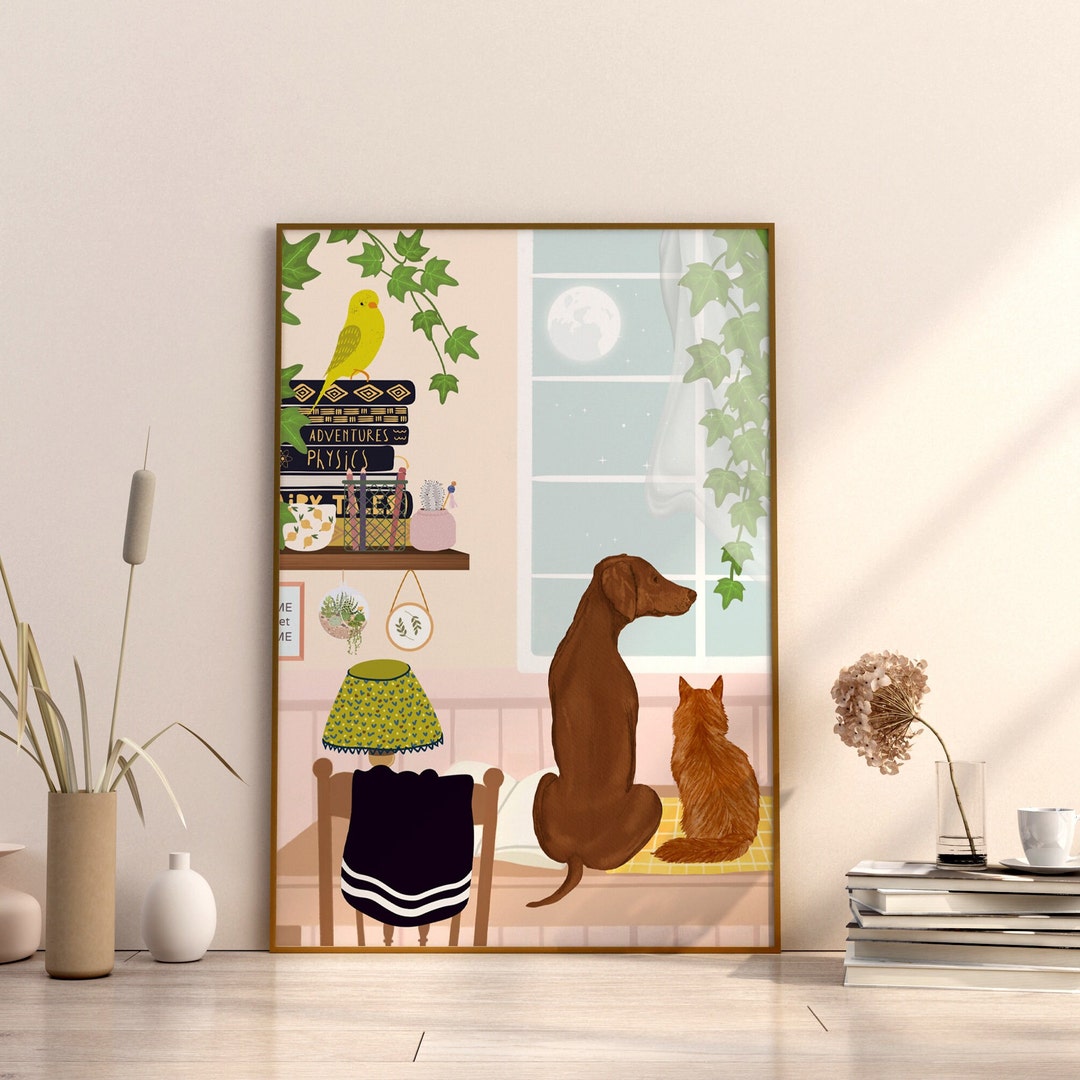 Digital Custom Pet Wall Art Window Cat Tree Living Room Cat Poster
