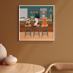 Custom Cat Digital Portrait Handdrawn 3 Cats Poster Bathroom Coffee ...