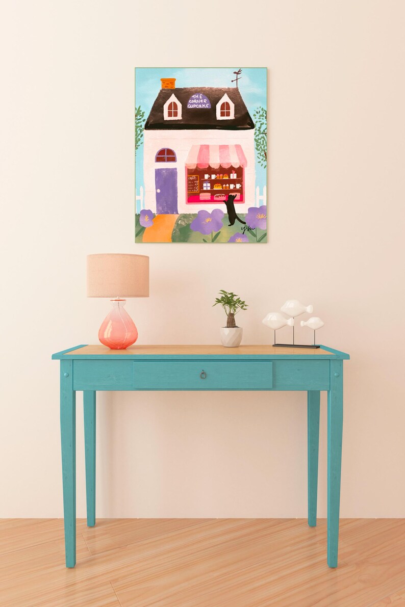 Cute Cat Print Dessert Bakery Printable Nursery Art Cat Drawing Wall