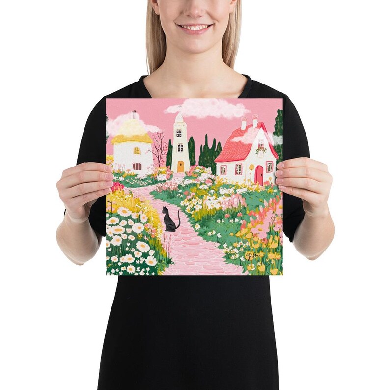 Charming Pink Cottagecore Illustration Picturesque Path Leading Cozy