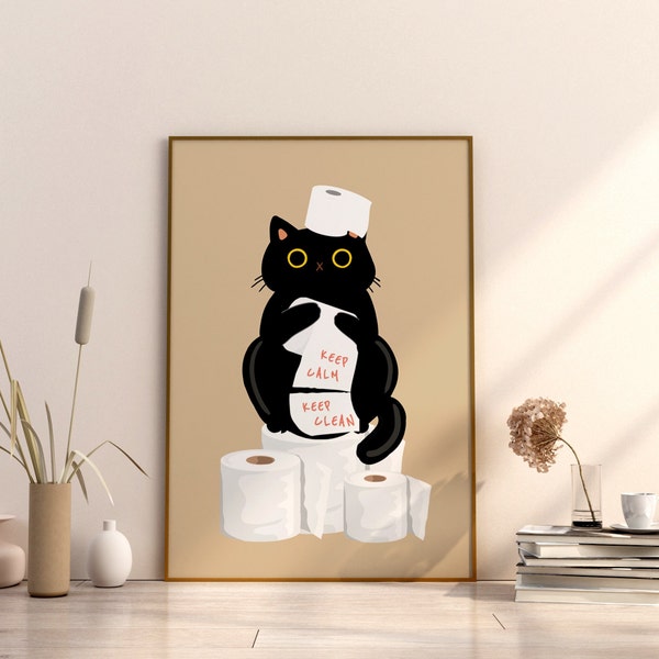 Setzen Sie die Sitz schwarze Katze Ihren Hintern Servietten Neues Haus-Dekor-Geschenk für Katzenliebhaber Lustig niedliches lustiges schwarze Katzen-Toiletten-Dekor-peeking Cat-Plakat